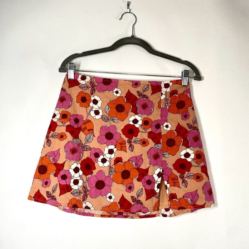 Urban Outfitters Rosie Notched Pelmet Orange Floral Retro Mini Skirt Size S